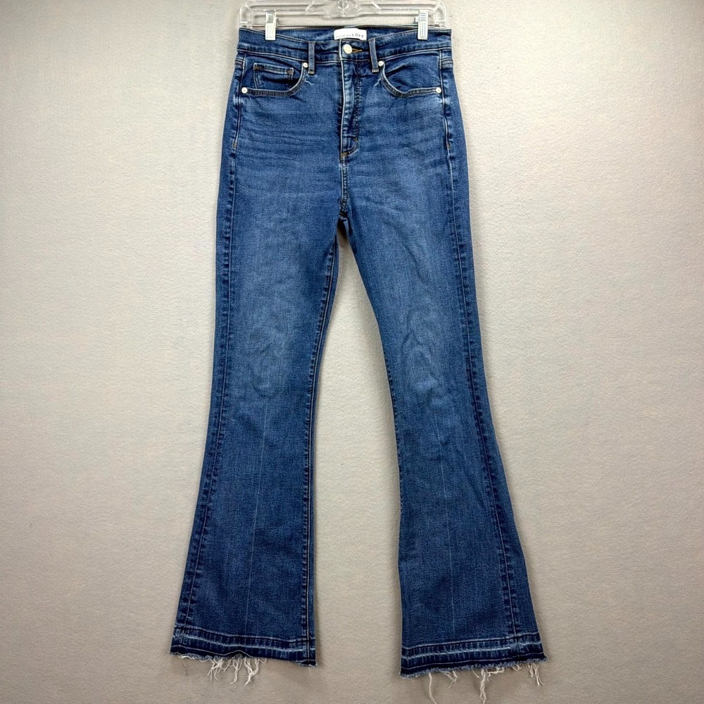LOFT The Slim Flare Jeans Womens 27/4 Blue Denim Pants Stretch Frayed Raw Hem